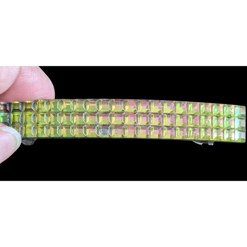 Vintage Hair Barrette Multi Color Iridescent Geometric Y2K 90s Clip 3.25"